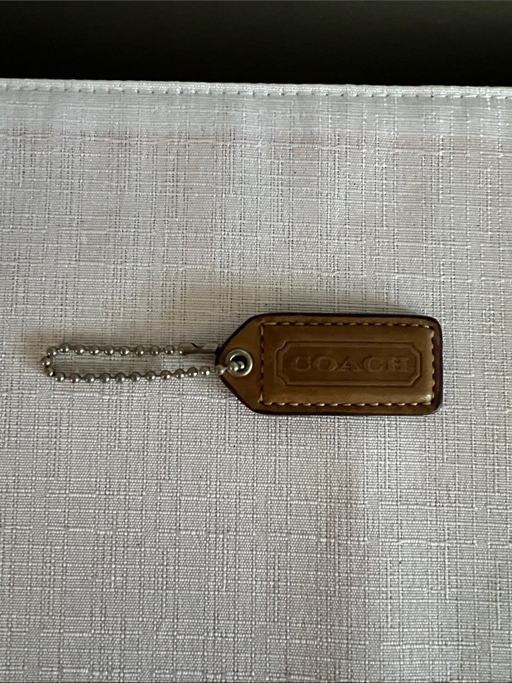 Coach Tan/Brown Leather Key Tag with Ball Chain